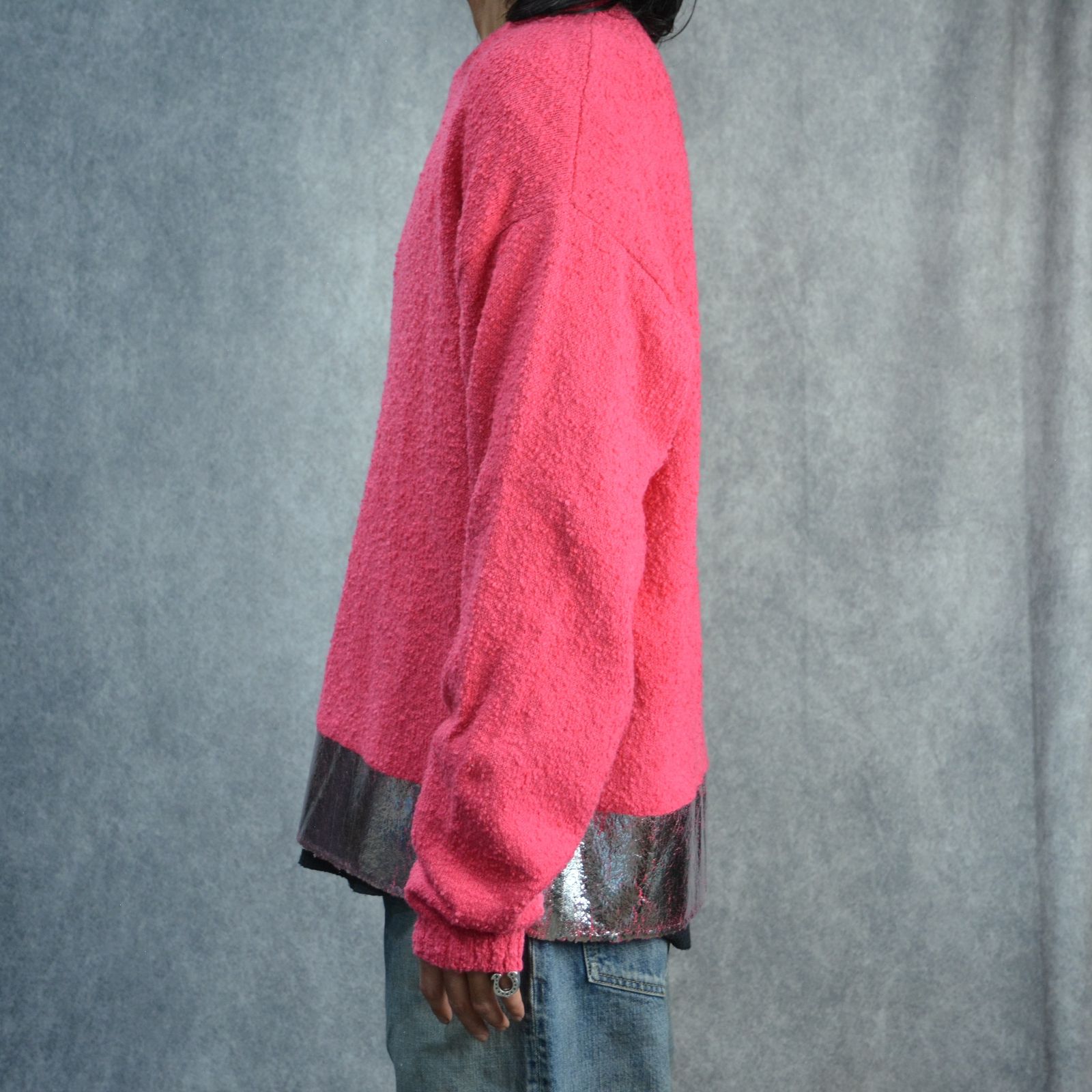 Foil Coating Grainy Cotton Knit Crewneck Pullover （PNK） / コットンニット プルオーバー （ピンク）