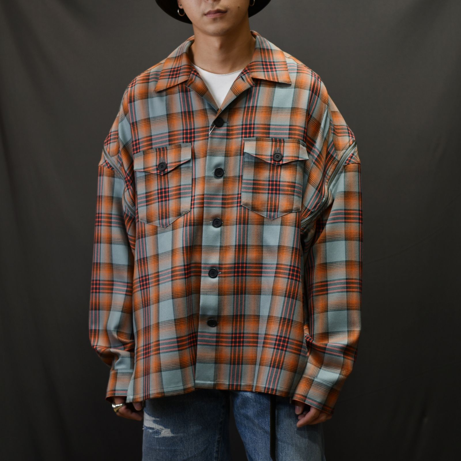 FACETASM - CHECK ZIPPER SHIRT （ORANGE×BLUE