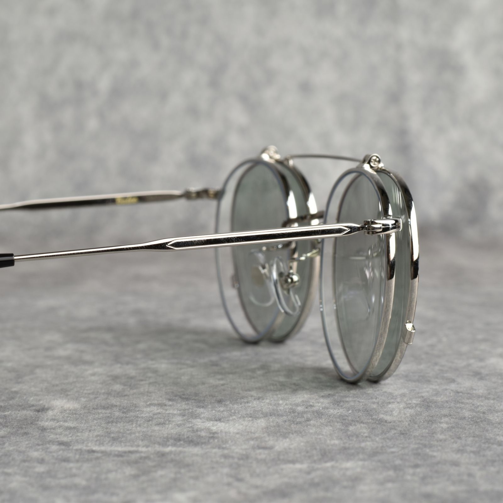 FLIP UP TYPE CIRCLE METAL GLASSES (SILVER/GREEN) / フリップアップタイプ サークルメタル サングラス