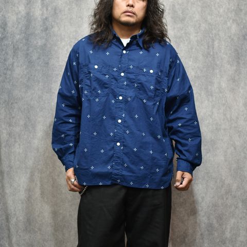 CROSS PATTERN BANDANA CLOTH SH (INDIGO BLUE)｜クロス柄 バンダナ クロス 長袖シャツ｜CL-26AWCRS002