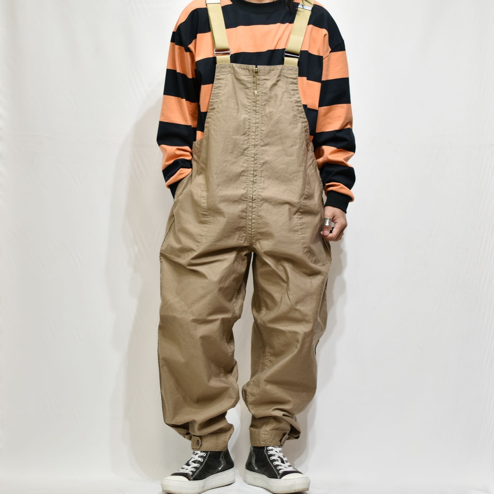 CALEE - DECK TYPE WIDE OVERALLS (KHAKI) | chord online store