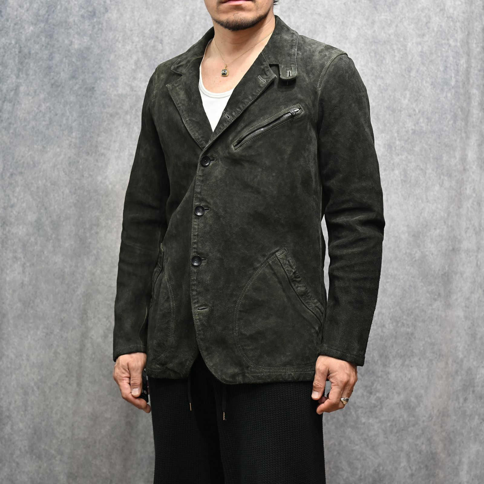 JPNステアスエード コンビ鞣し製品染め 6Bジャケット （GRAY / グレー）｜2128-05