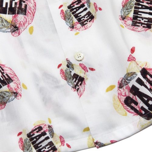 ALLOVER FEATHER PATTERN AMUNZEN CLOTH S/S SHIRT (WHITE)