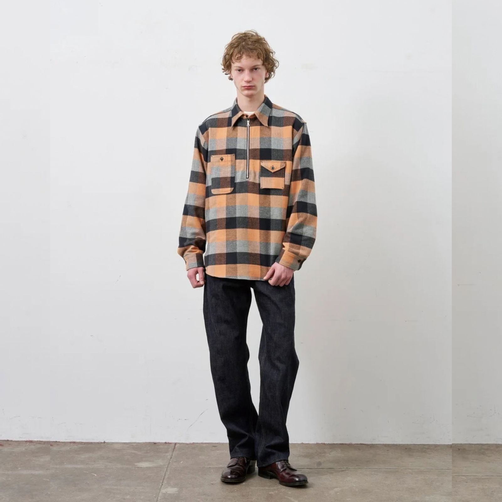 Y1936 H-ZIP FLANNEL CHECK SHIRT （ORANGE / オレンジ）｜ 602-262-03