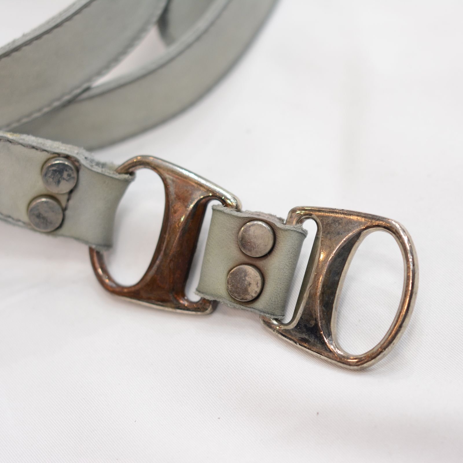 HORSE WHITE LEATHER BELT D-RING