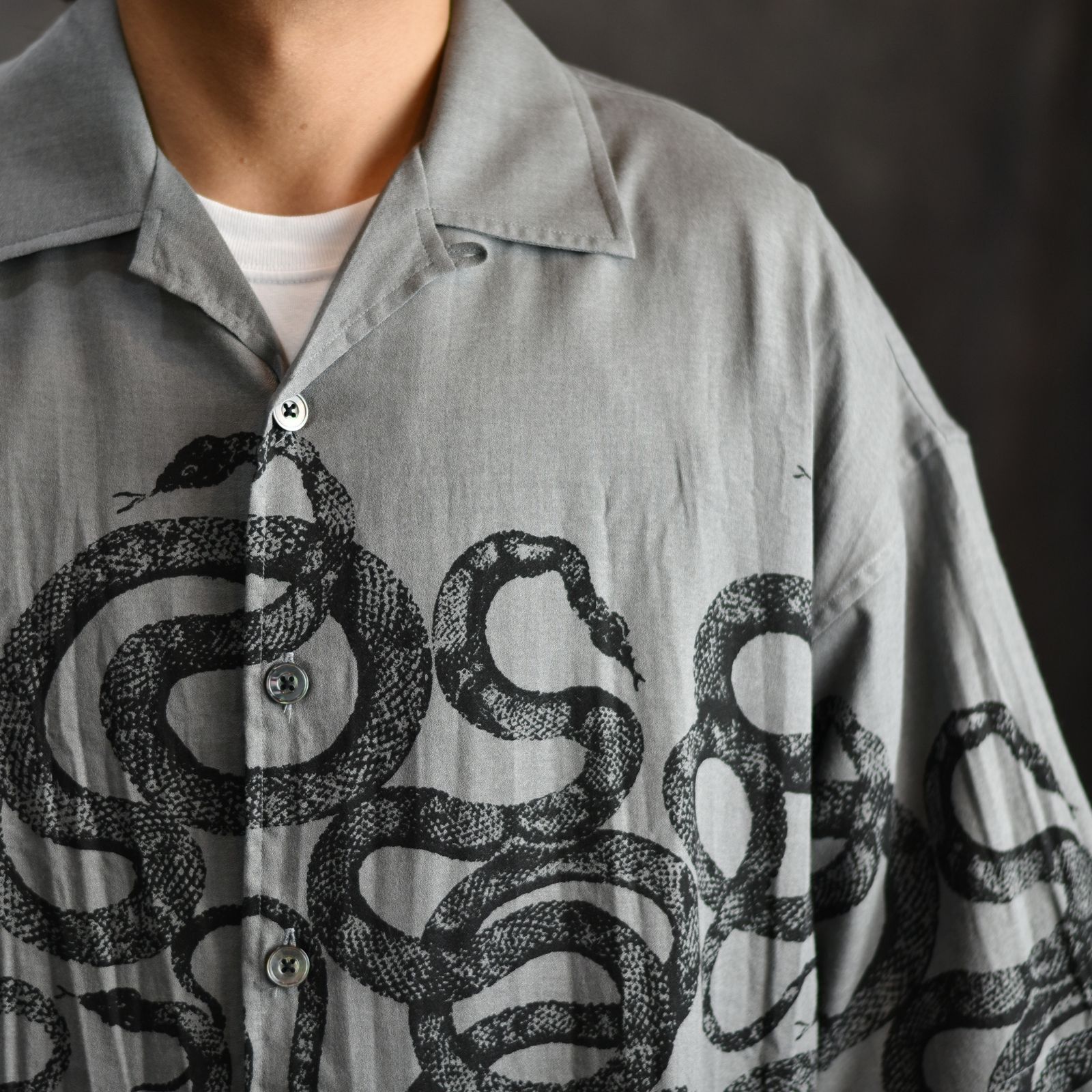 5 SLEEVES DROP SHOULDER SH (GRAY) / 5分袖 ドロップショルダー オープンカラーシャツ