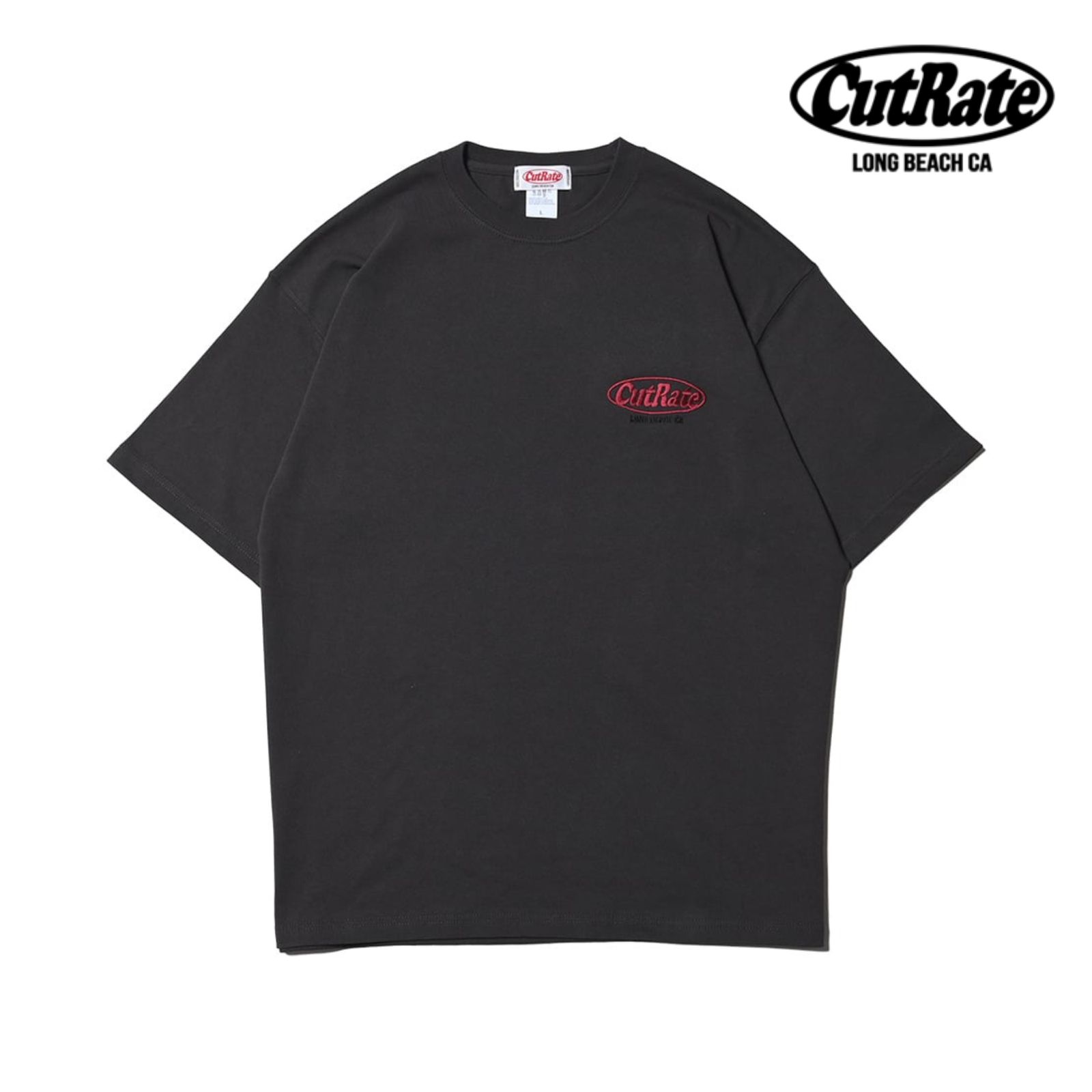 CUTRATE LOGO HEAVY WEIGHT DROP SHOULDER S/S -T-SHIRT (VINTAGE BLACK) / ドロップショルダー ロゴ刺繍 Tシャツ