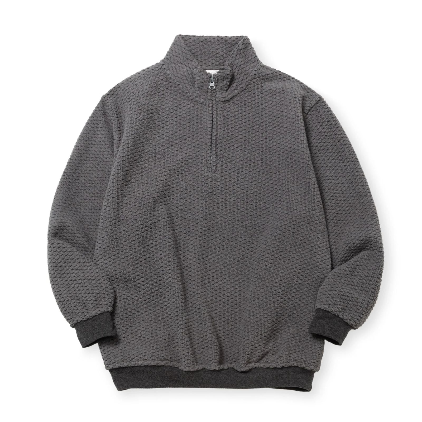 UNEVEN FLLECE HALF ZIP SW (GRAY) / スタンドカラー ハーフジップ フリース シャツ