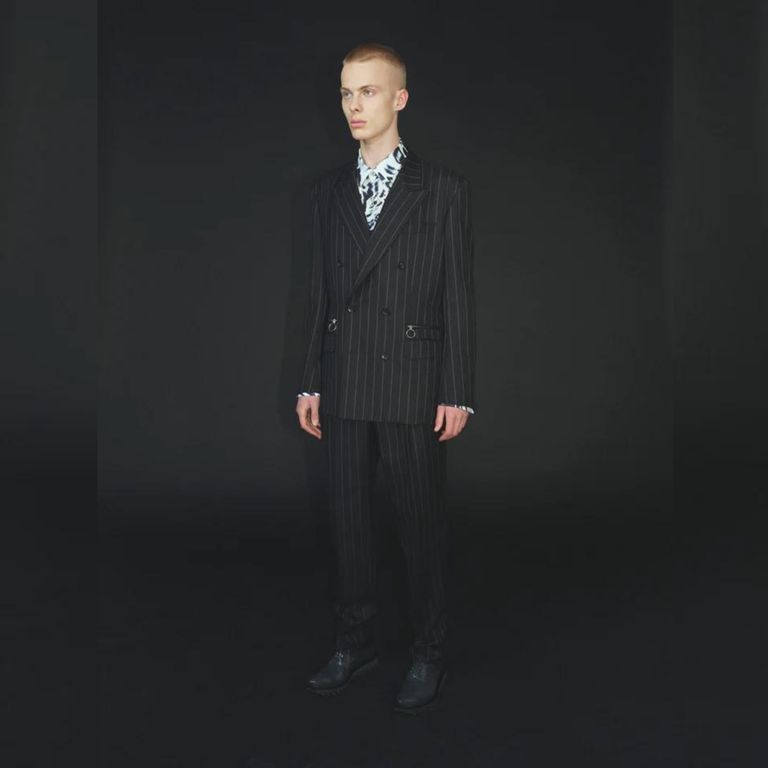 JOHNLAWRENCESULLIVAN - Wool stripe double breasted jacket （BLACK