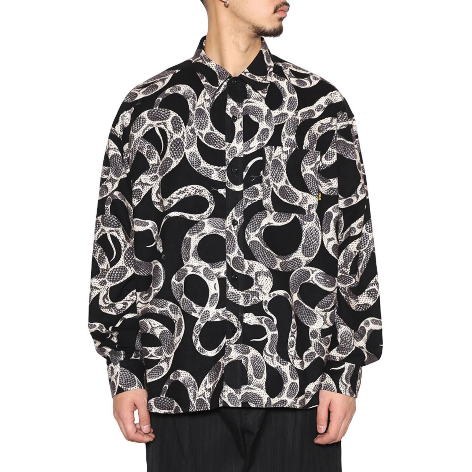 PRINT NEL L/S SH ＜SNAKE PATTERN＞ (BLACK)｜蛇柄 フランネル 長袖シャツ｜CL-25AW003SNK