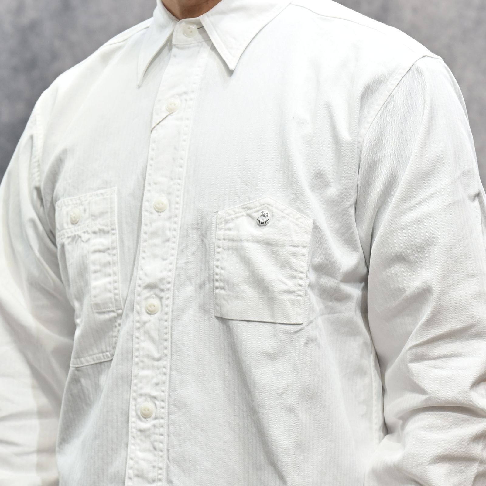 Y1943 L/W HBT SHIRT （WHITE）｜ヘリンボーンシャツ （ホワイト）