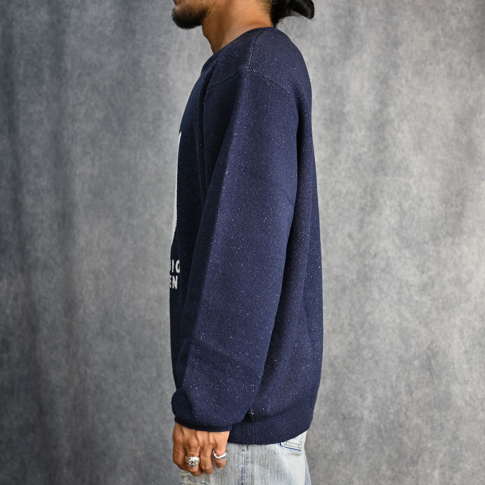 V Flower Crew Neck Knit （NAVY） /  クルーネック ニット （ネイビー）