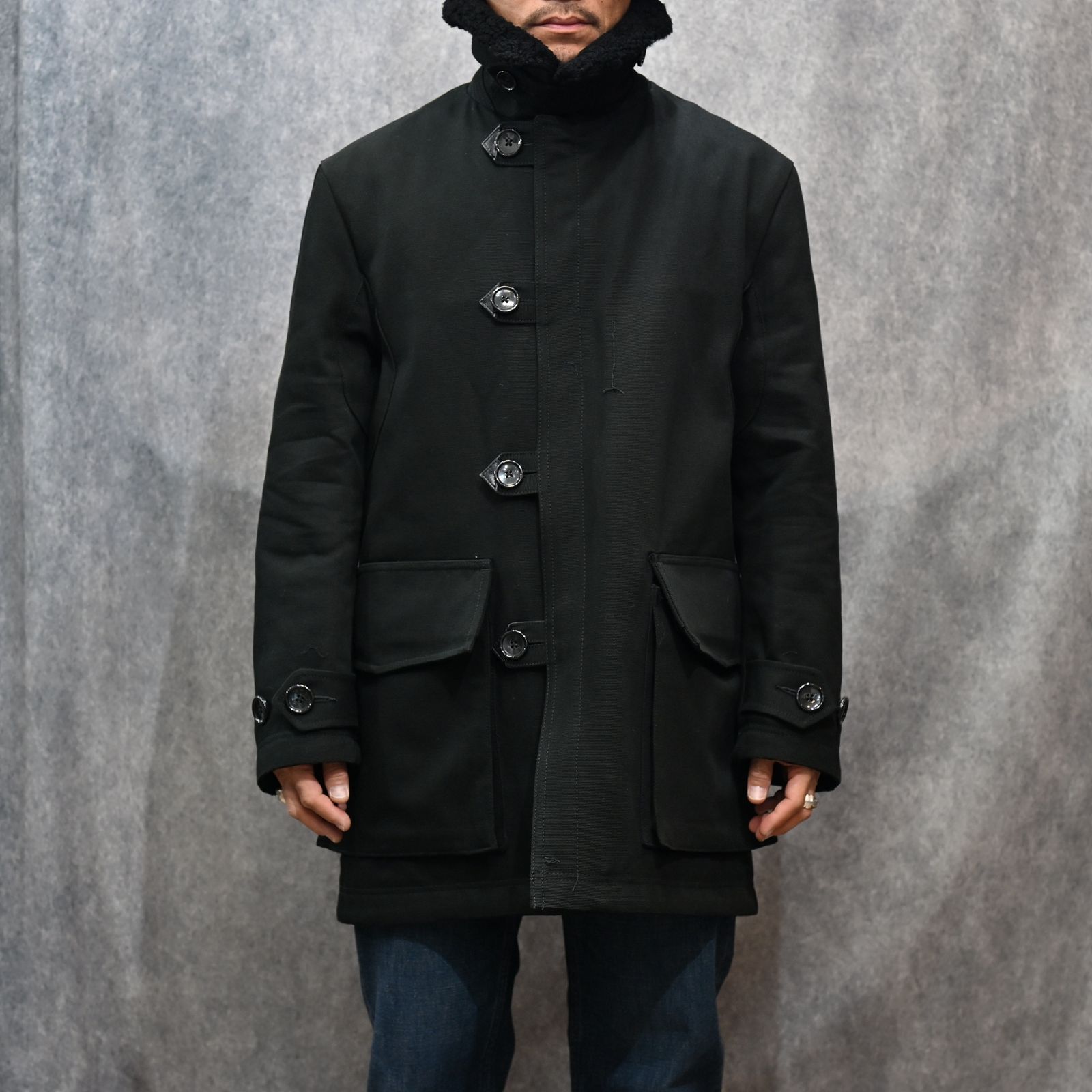 Mouton Collar Duck Military Haif CT （BLK）｜ムートンカラー ミリタリーハーフコート｜2511-9004