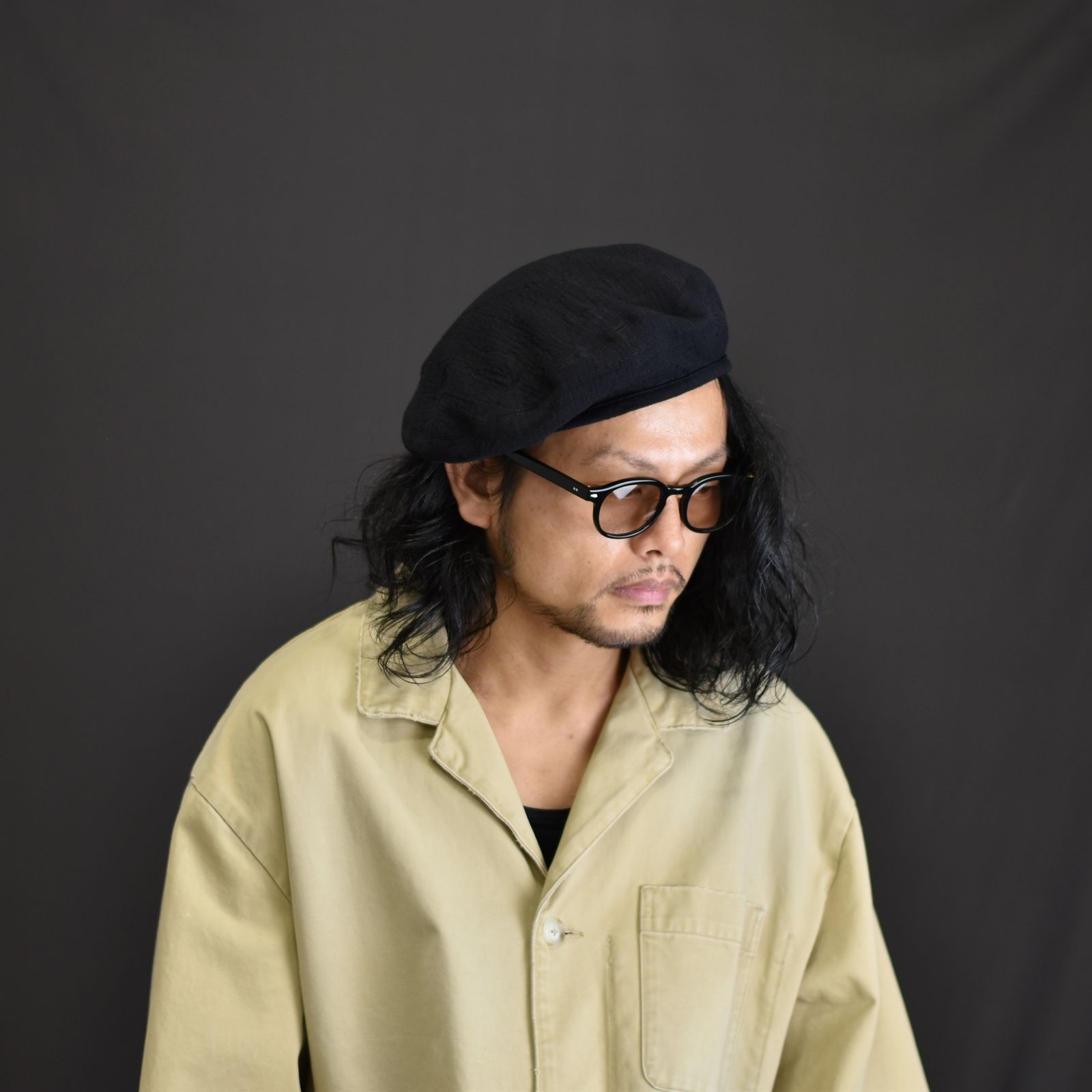 Porter Classic - SASHIKO STRECH BERET (BLACK) - 刺し子 ストレッチ 