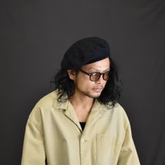 SASHIKO STRECH BERET (BLACK) - 刺し子 ストレッチ ベレー帽