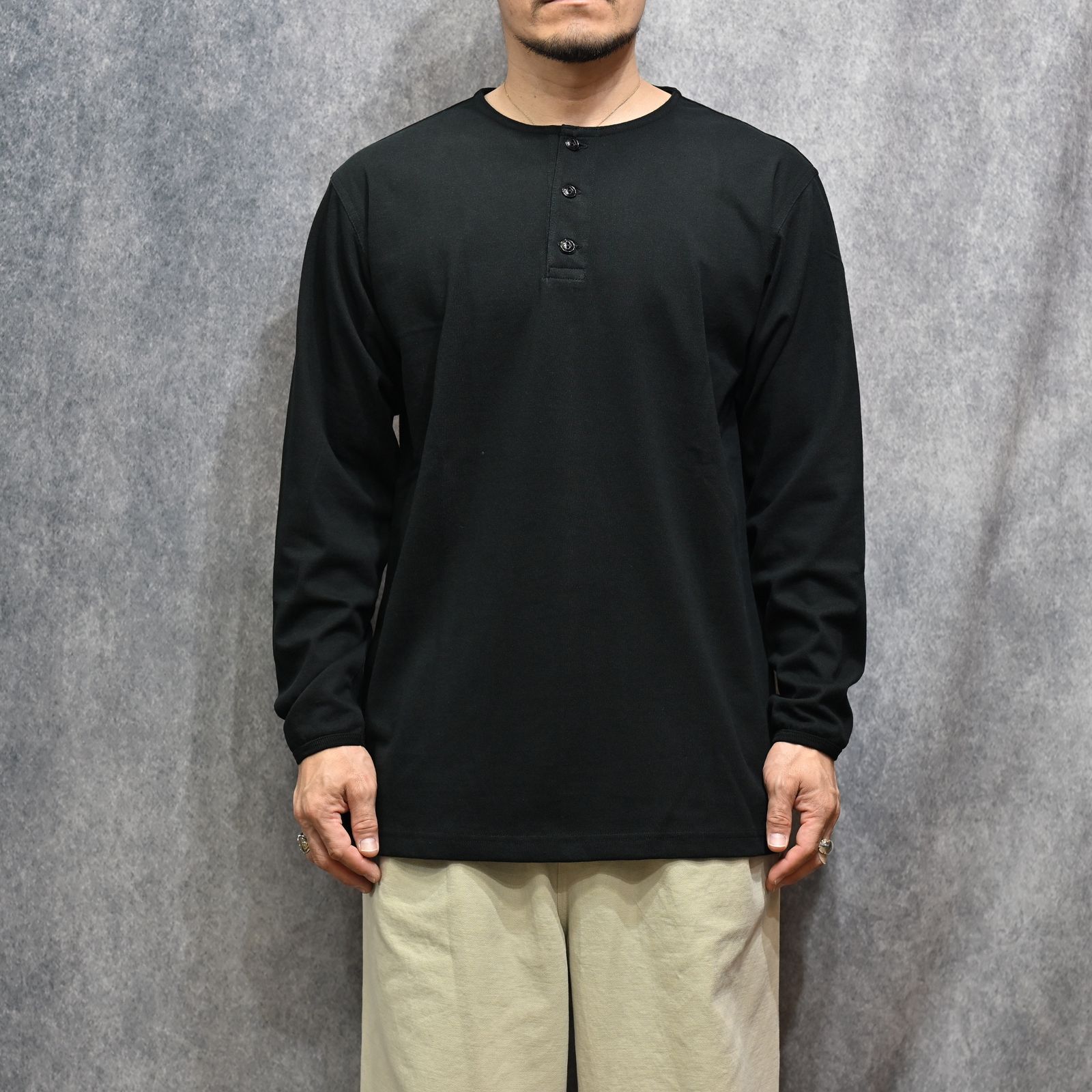 HENLEY NECK L/S TEE （BLACK）｜ ヘンリーネック ロングスリーブ （ブラック） 602-261-15