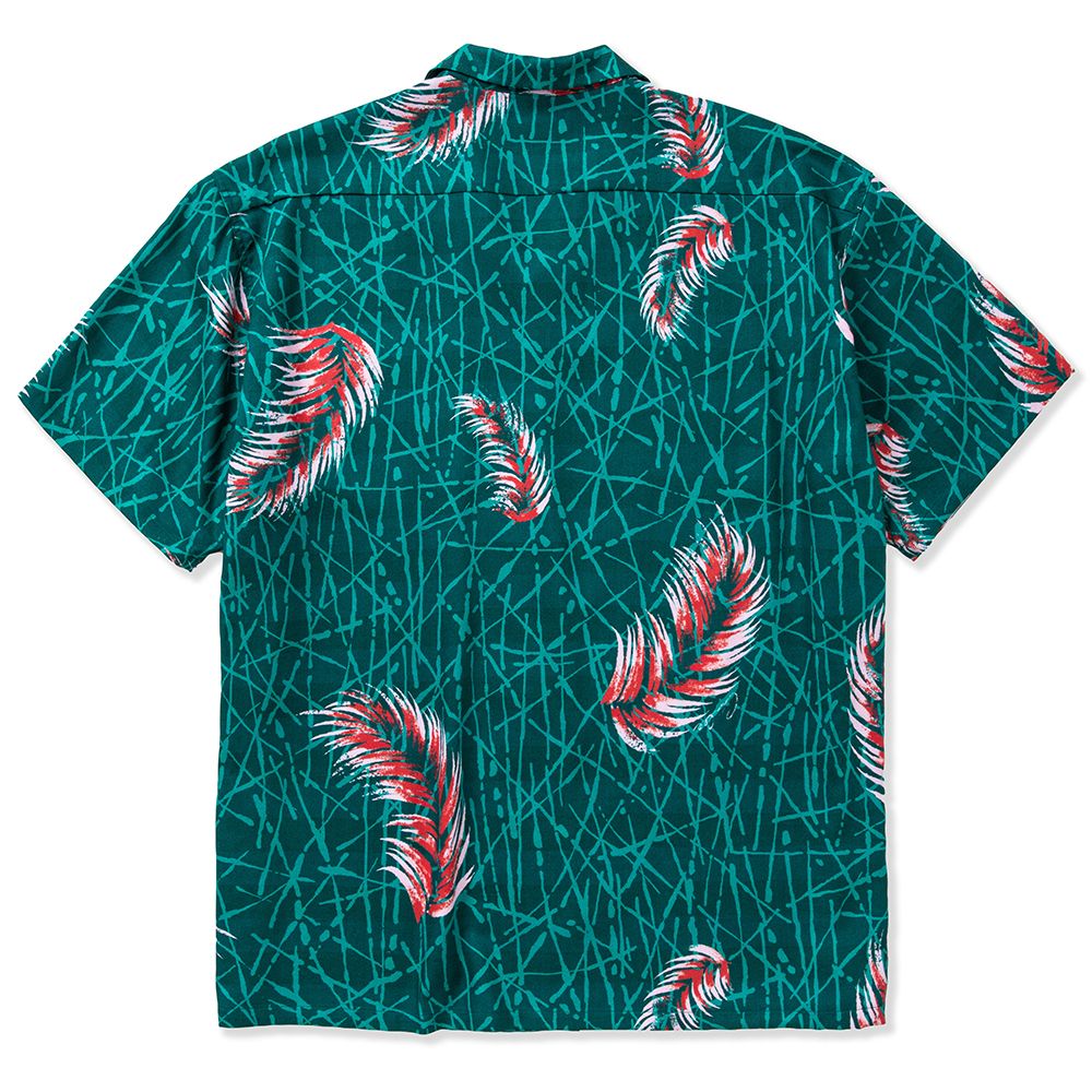 CALEE - Allover feather pattern amunzen cloth S/S shirt (Emerald 