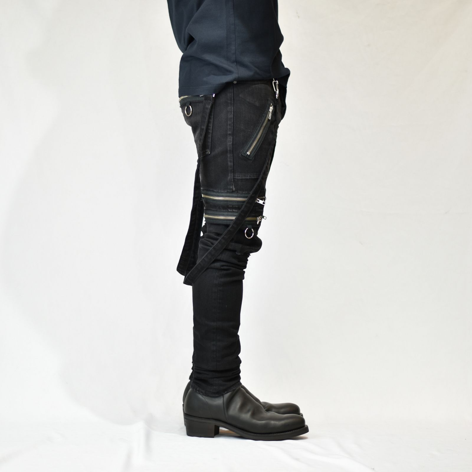 MINEDENIM - × KIDILL SKINNY ZIP & STRAPS DENIM PATNTS-DISTRESSED