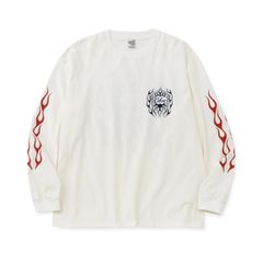 VINTAGE TYPE FLAME LOGO PINSTRIPING L/ S TEE ＜NATURALLY PAINT DESIGN＞ (WHITE)｜長袖プリントTシャツ｜CL-26SS001NT
