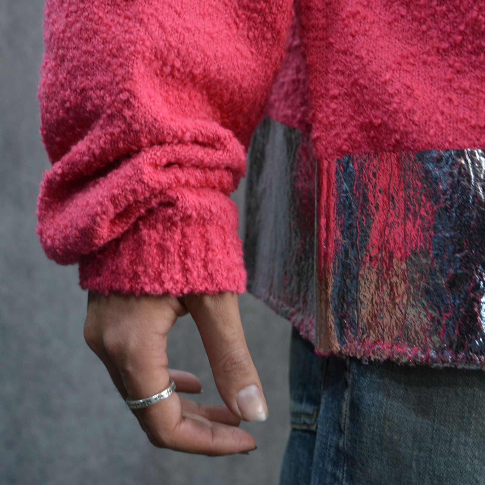 Foil Coating Grainy Cotton Knit Crewneck Pullover （PNK） / コットンニット プルオーバー （ピンク）
