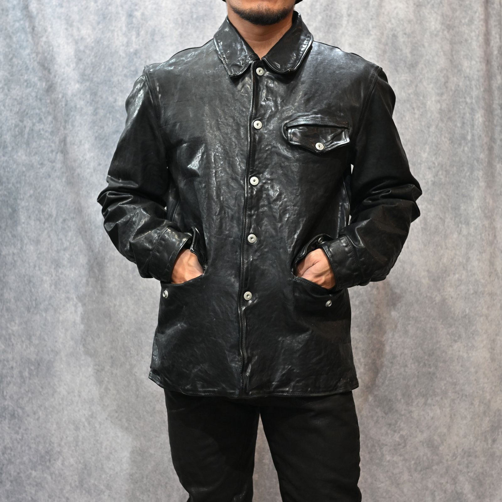 フレンチショルダー 製品染め カーコート （BLACK）｜1842-11