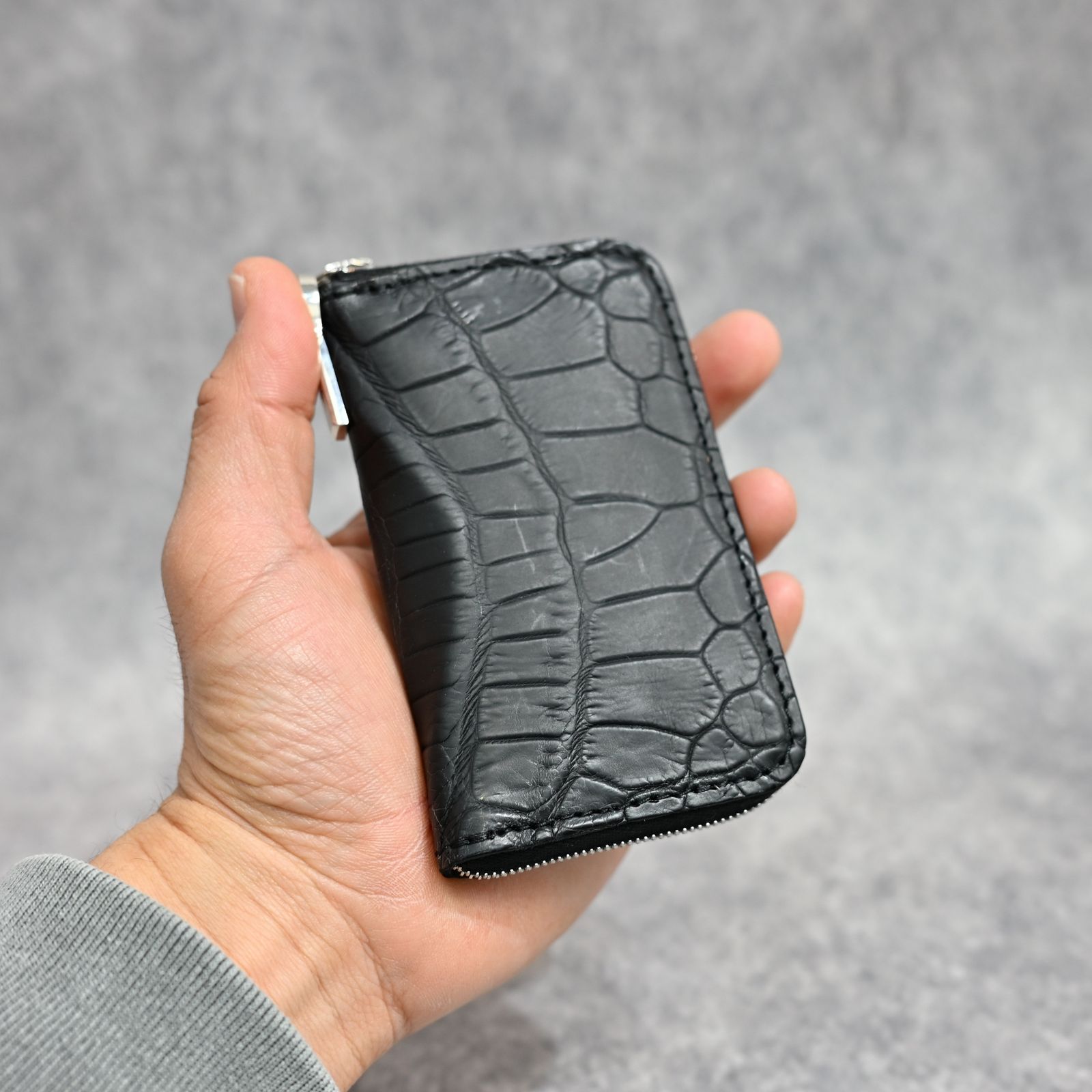 オイルクロコ+イタリアンバケッタ ミニラウンド財布 （BLACK / ブラック） 383-05