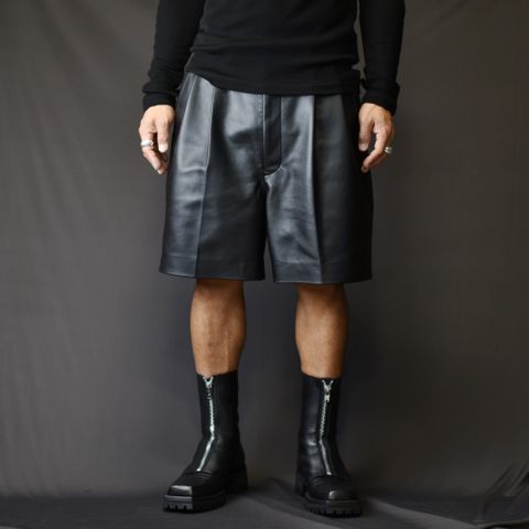 Leather tuck shorts