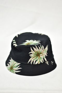 FLOWER PATTERN LINEN BUCKET HAT (BLACK)