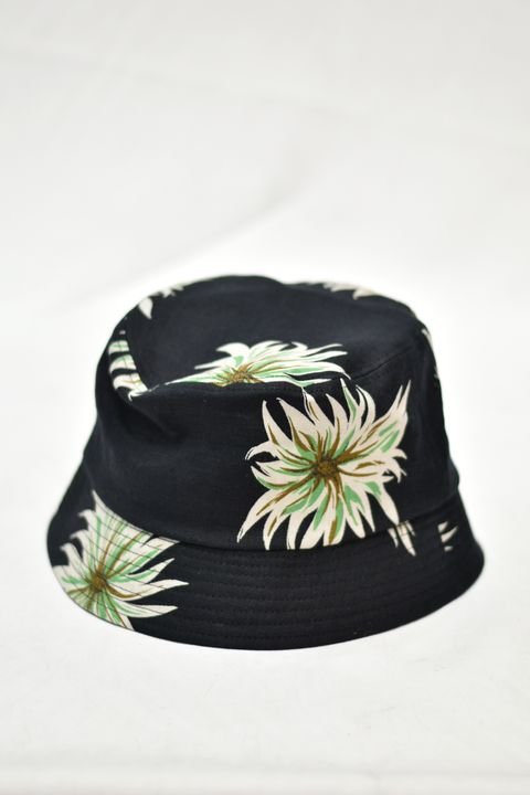 FLOWER PATTERN LINEN BUCKET HAT (BLACK)