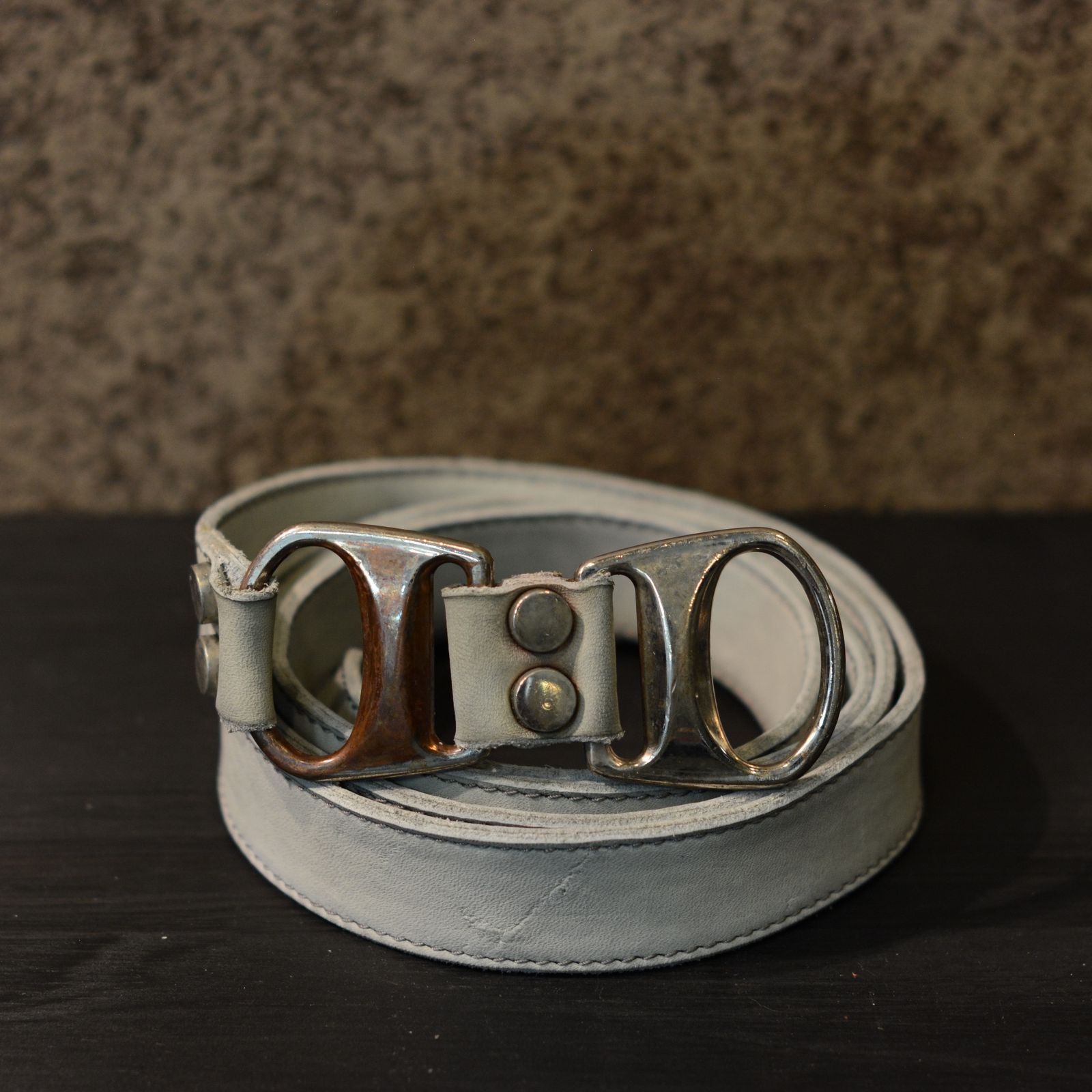 HORSE WHITE LEATHER BELT D-RING