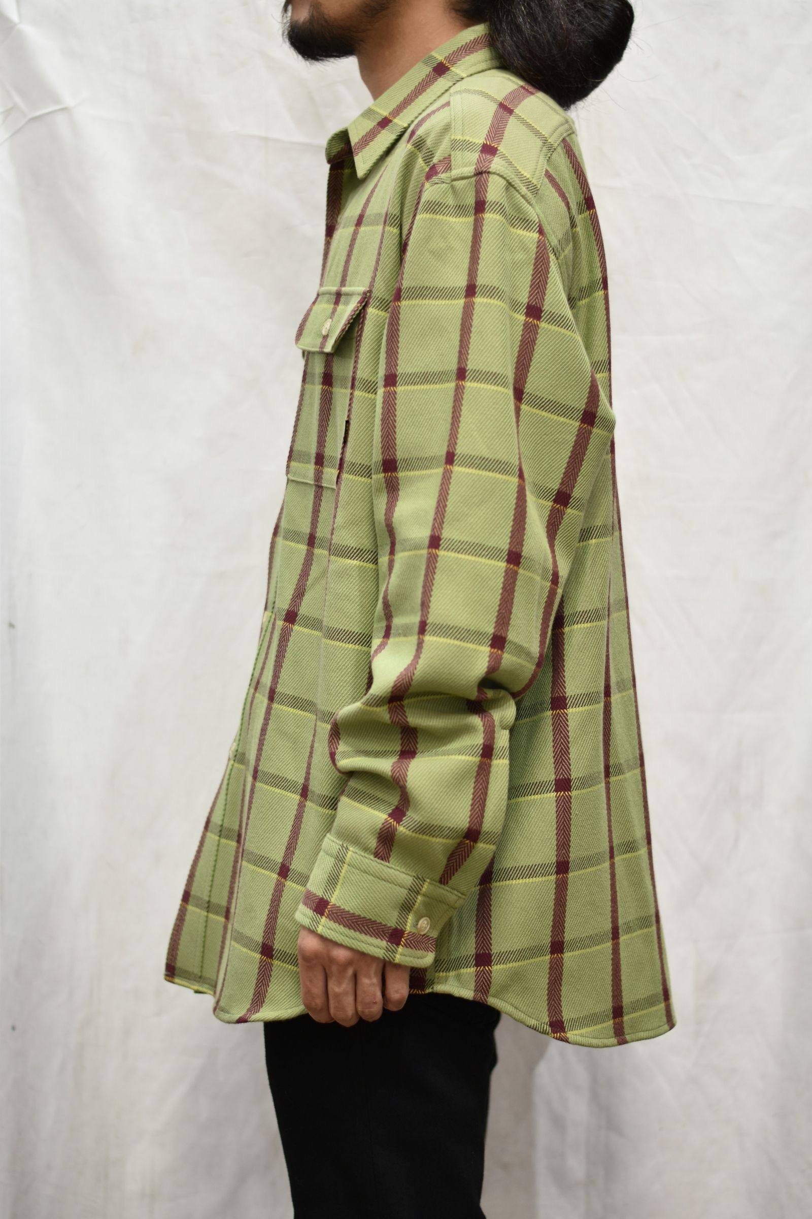 CALEE - 6/6 TWILL L/S CHECK SHIRT (TEA GREEN) | chord online store