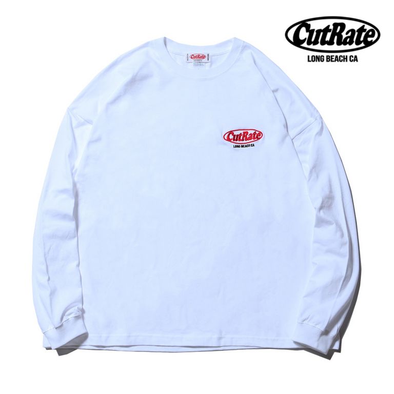 CUTRATE - CUTRATE LOGO EMBROIDERY DROPSHOULDER L/S T-SHIRT (WHITE