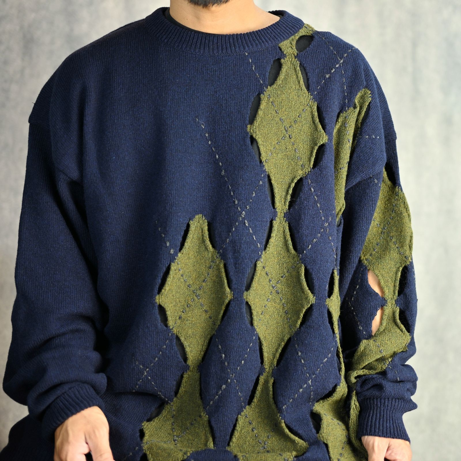 JERSEY X ARGYLE BIG PULOVER （NAVY） /  アーガイル柄 ビッグ プルオーバーニット （ネイビー）