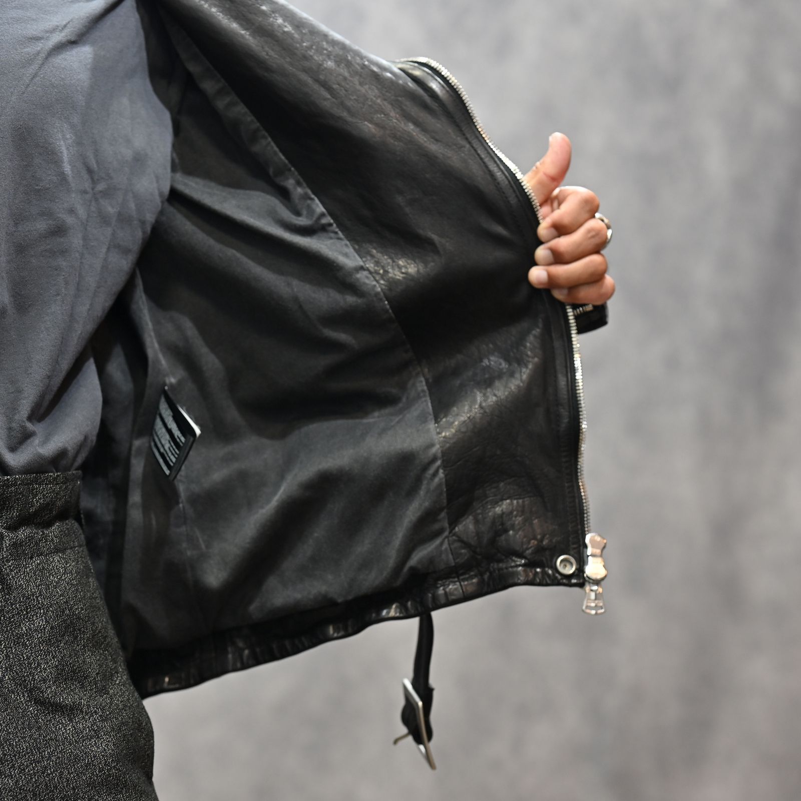 ジャパンカーフ タンニン鞣し 製品洗い ダブルライダース （BLACK） 1927-07