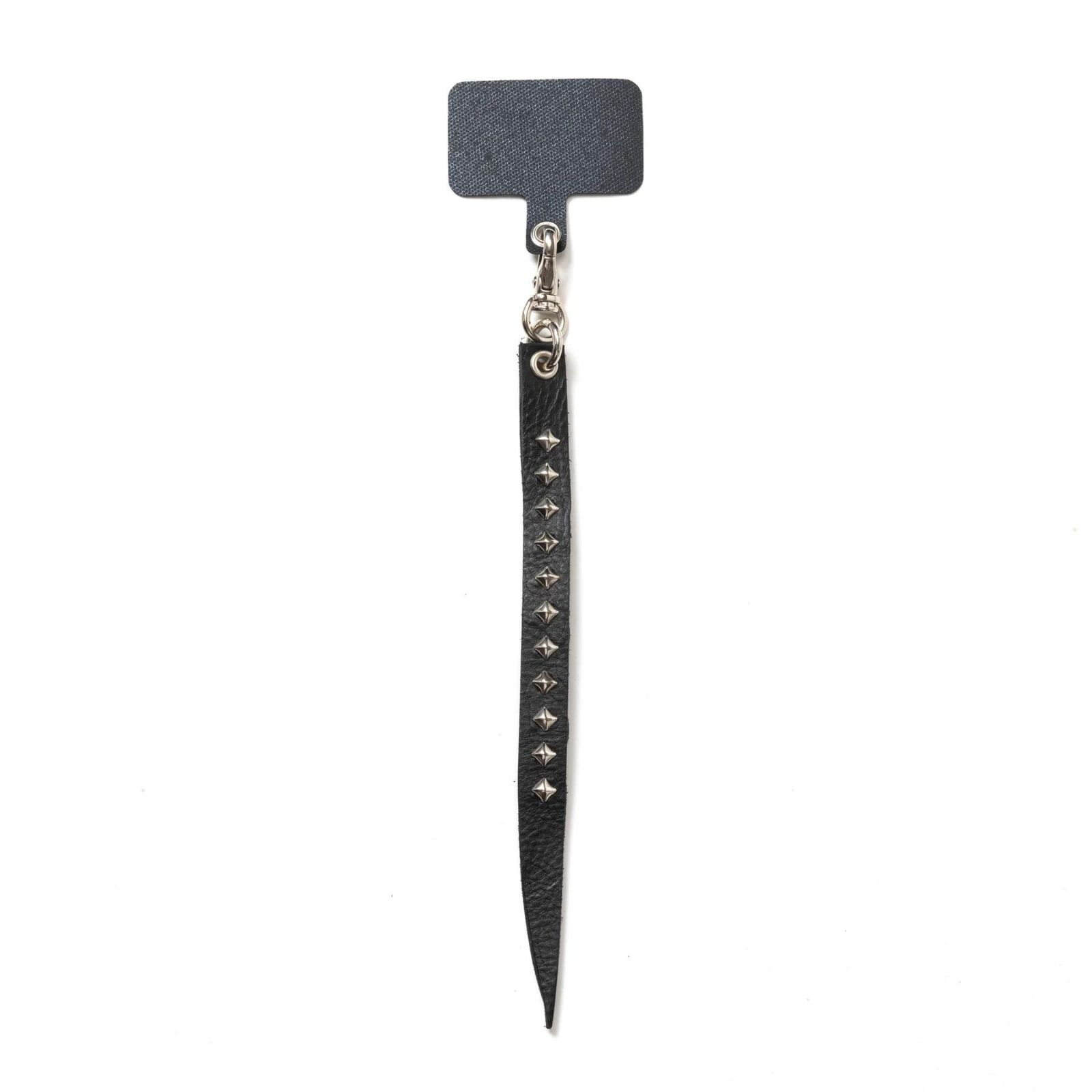 STUDS & KNITTING LEATHER SMART PHONE STRAP (BLACK) / スタッズ ＆ 編み込み 携帯ストラップ