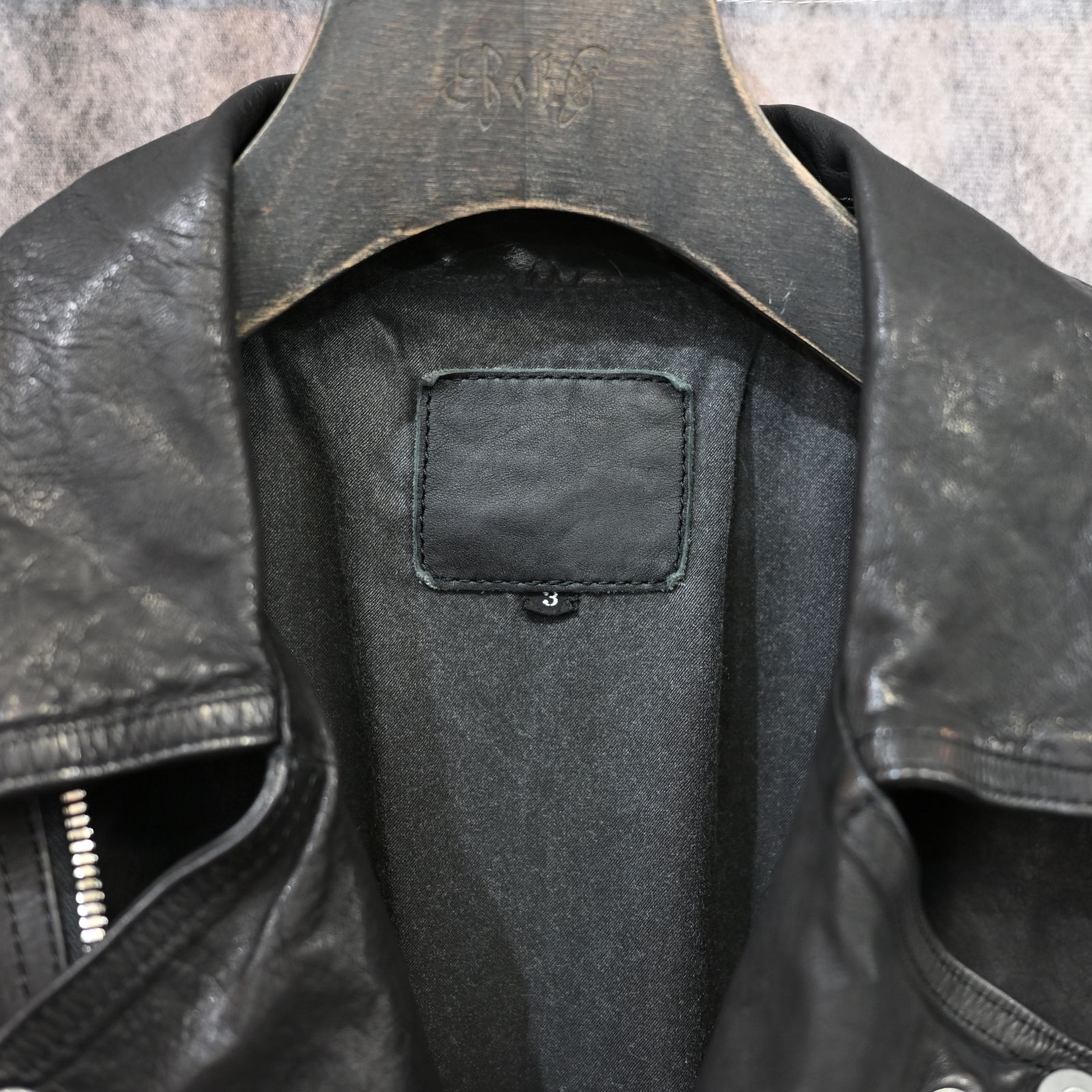 ジャパンカーフ タンニン鞣し 製品洗い ダブルライダース （BLACK） 1927-07