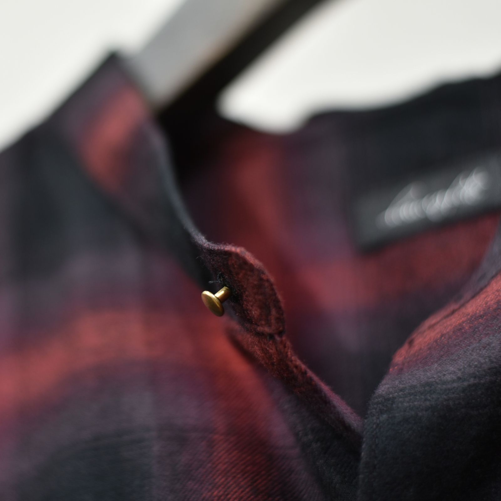 HF Ombre Band Collar Shirt （RED）｜オンブレチェック カラーレス ノーカラー シャツ （レッド）｜HF-21