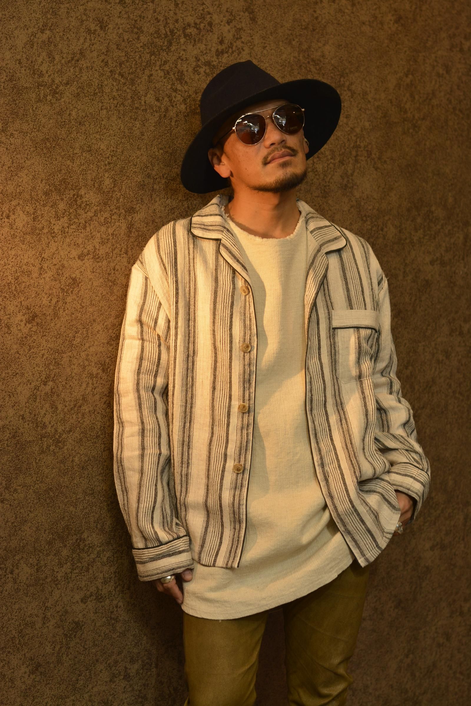 リネンシルク ストライプ シャツ