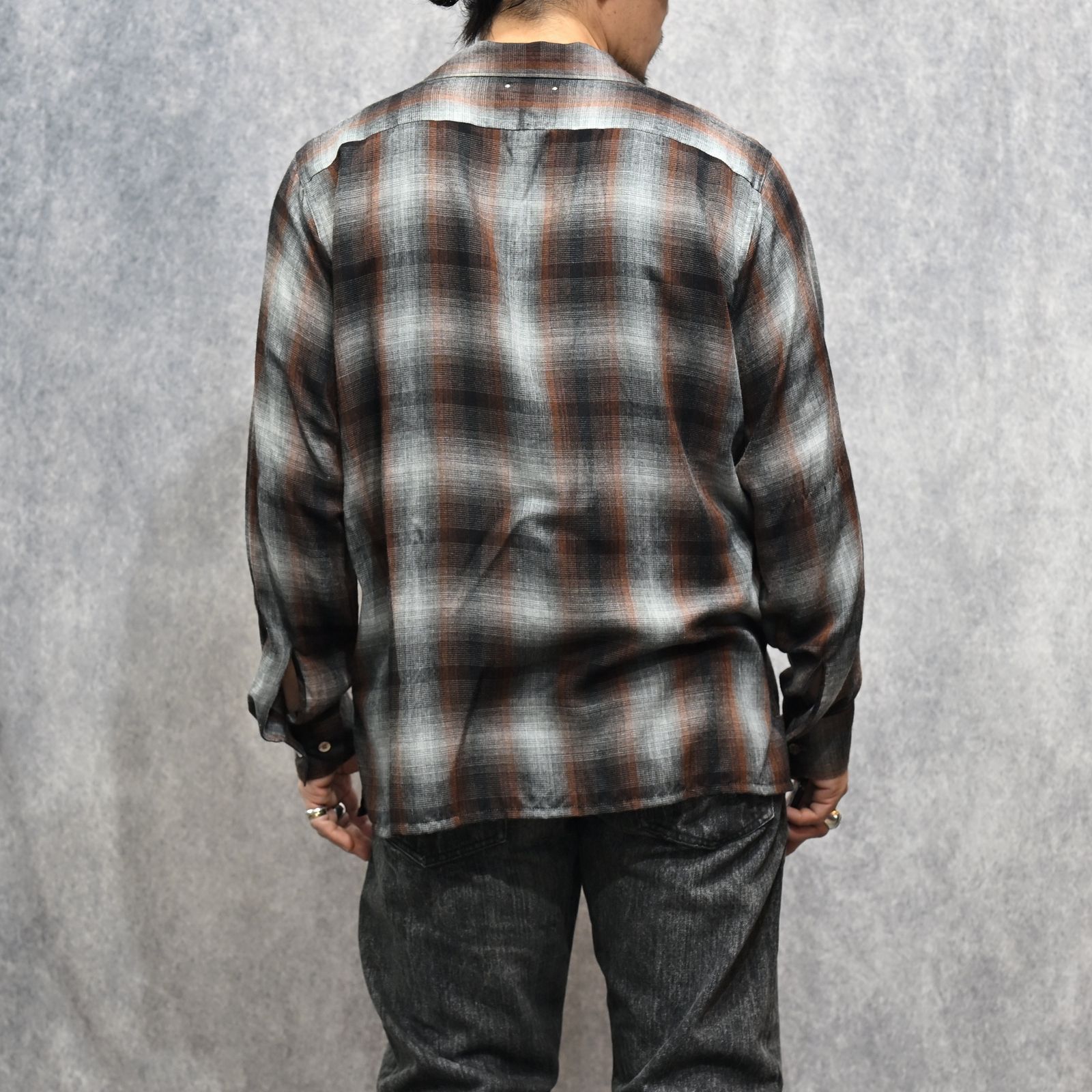 T.Rayon Ombre Open Collar Shirt （BRT / ブラウン）｜オンブレーチェックシャツ｜MDFBF09501