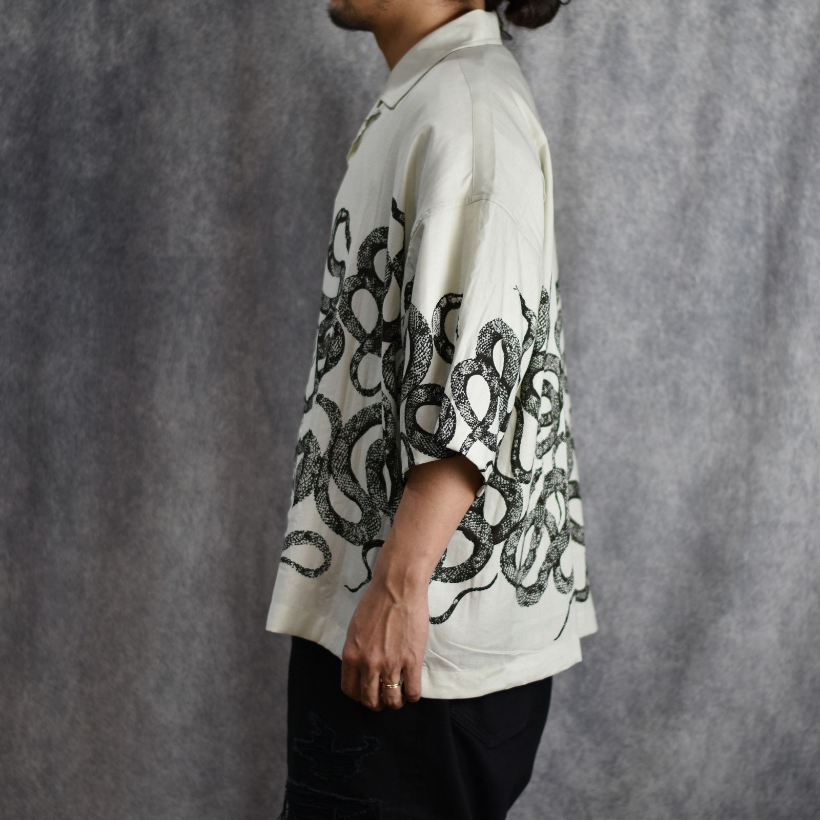 5 SLEEVES DROP SHOULDER SH (IVORY) / 5分袖 ドロップショルダー オープンカラーシャツ