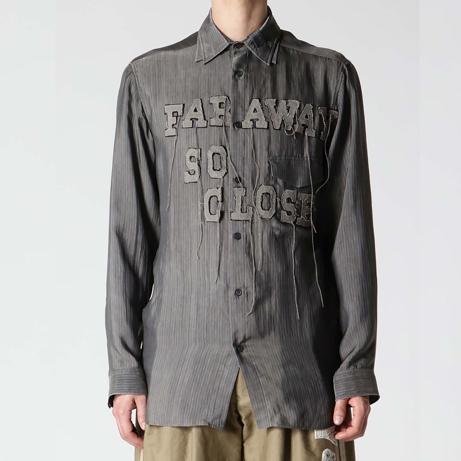 Cu STRIPE INK BLOUSE WITH PATCH （BLACK） / 縞柄生地 二重衿ブラウス （ブラック） / HO-B94-209-1-02