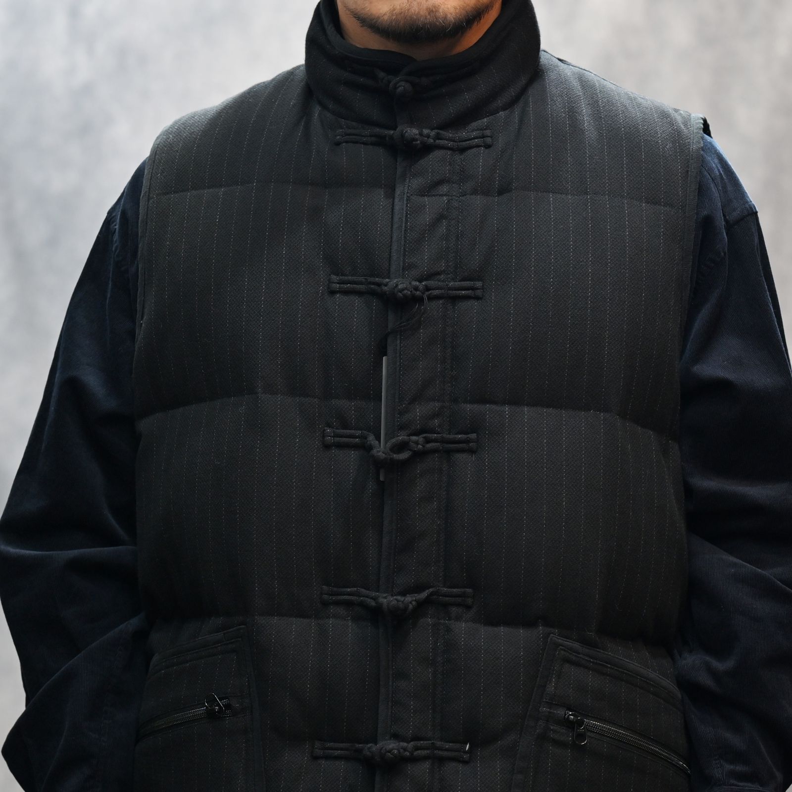 STRIPE CHINESE DOWN VEST （BLACK）｜チャイナ ダウンベスト （ブラック） PC-031-3607-10