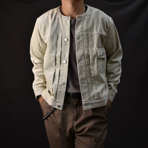1ST TYPE NO COLLAR CORDUROY JACKET (IVORY) / ファーストタイプ ノーカラー コーデュロイ ジャケット