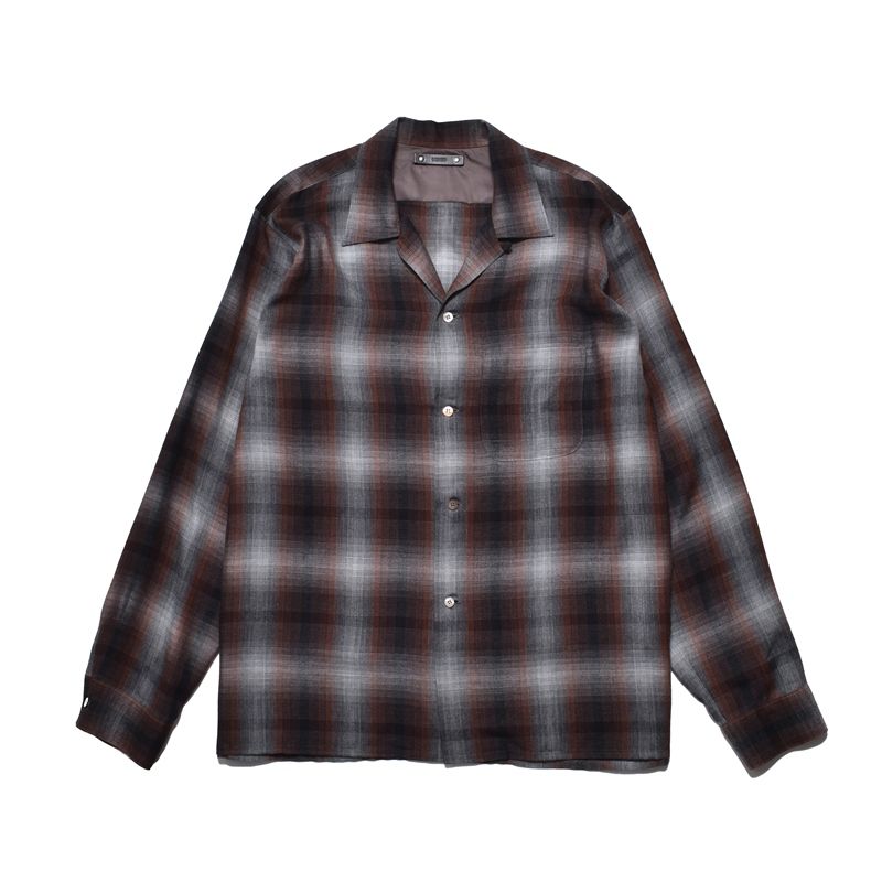 T.Rayon Ombre Open Collar Shirt （BRT / ブラウン）｜オンブレーチェックシャツ｜MDFBF09501