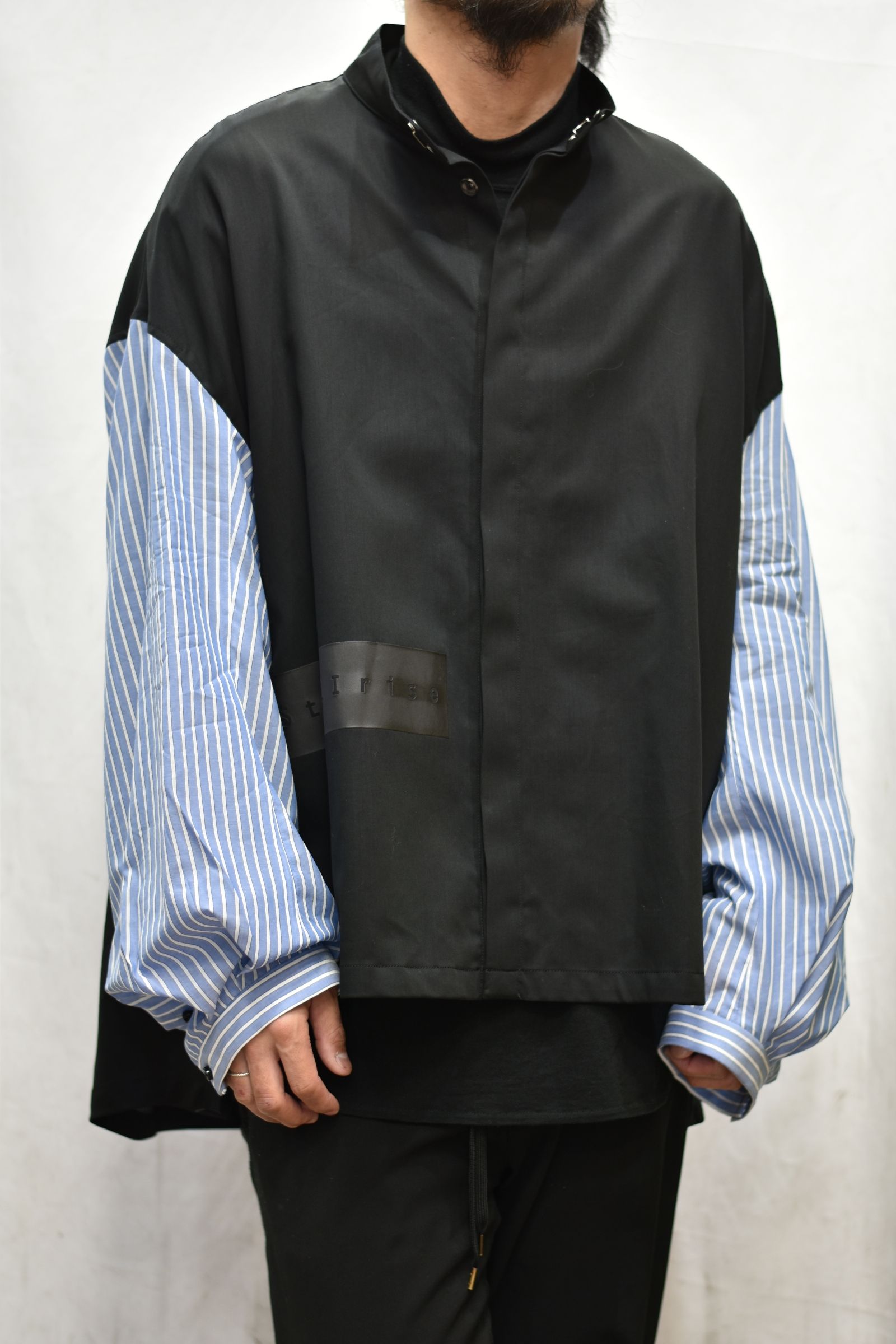 スタンドカラー ルーズシャツ / LB21SS-SH02-ST (BLACK×SAX STRIPE)