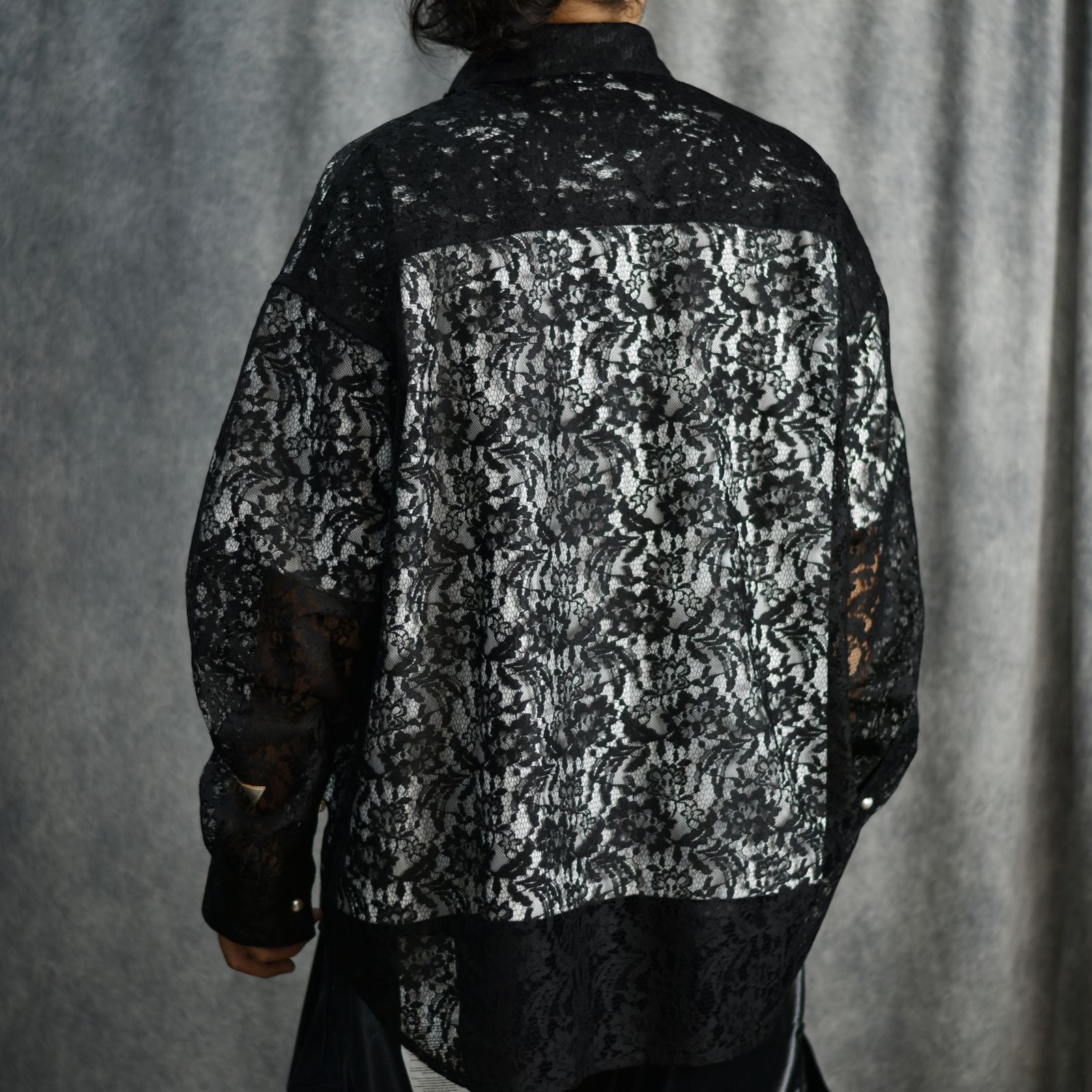 FLOWER LACE FRILL SHIRT (BK) / フラワーレース フリルシャツ