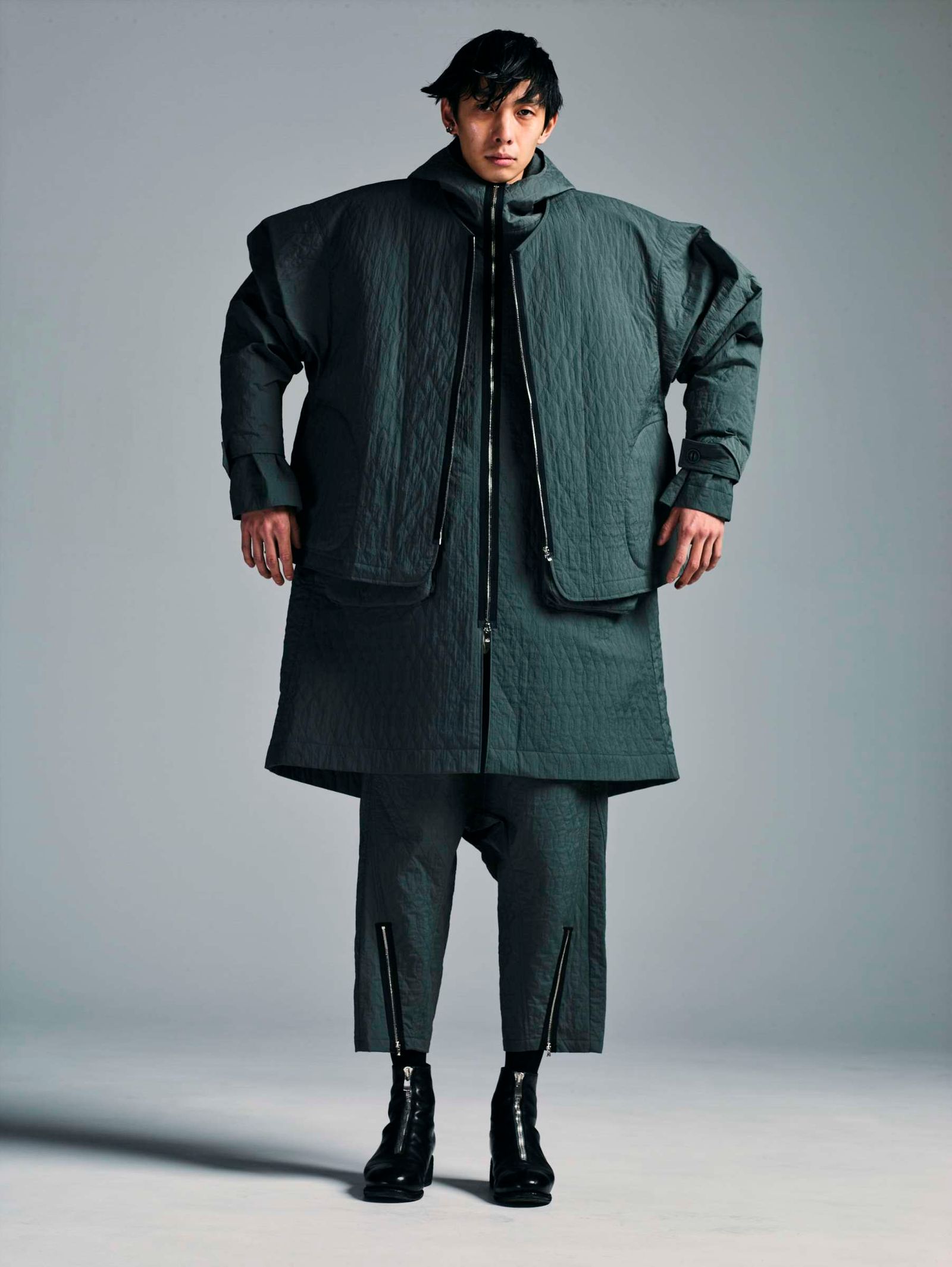 prasthana - quilting field coat (KHAKI GRAY) / キルティング