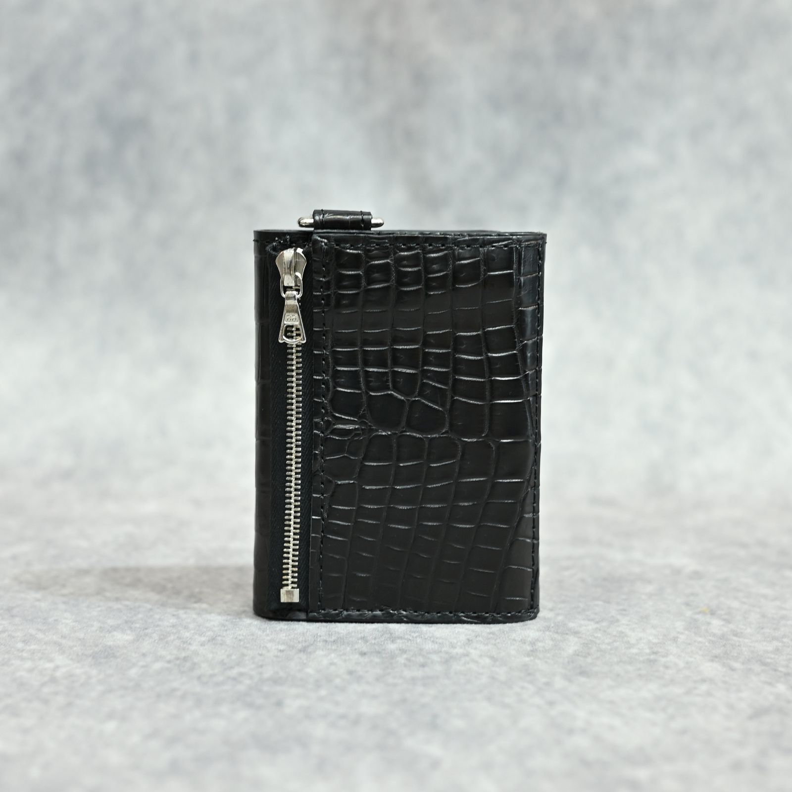 クロコ 札入れ 三つ折り財布 （BLACK）｜383-08