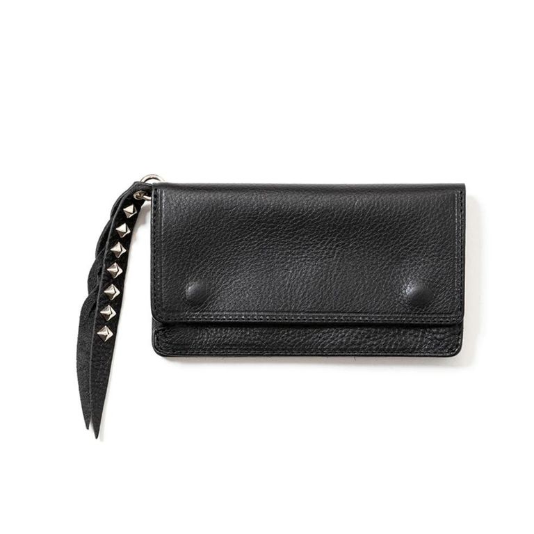 CALEE - PLANE LEATHER LONG WALLET ＜STUDS CHARM＞ (BLACK ...