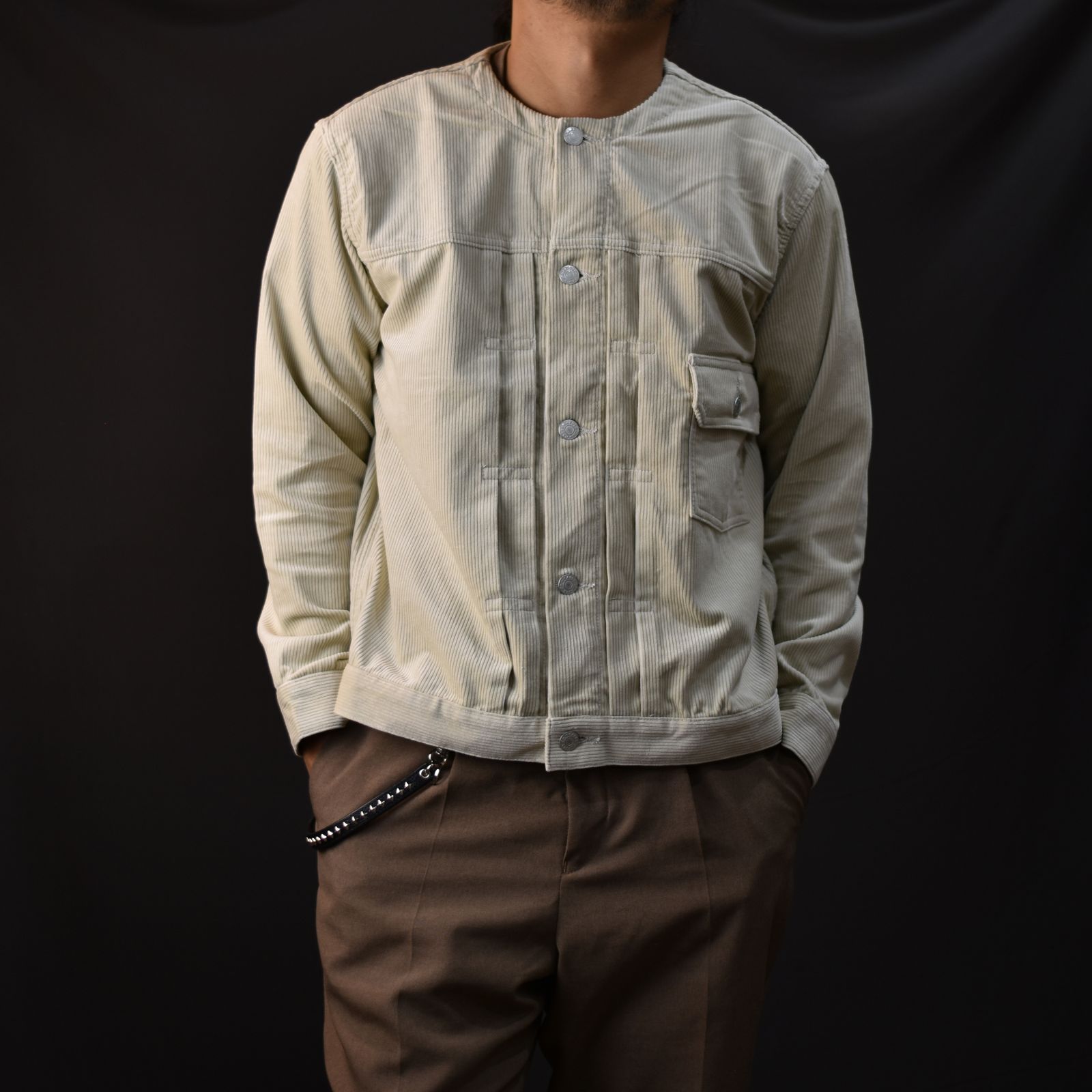 CALEE - 1ST TYPE NO COLLAR CORDUROY JACKET (IVORY) / ファースト